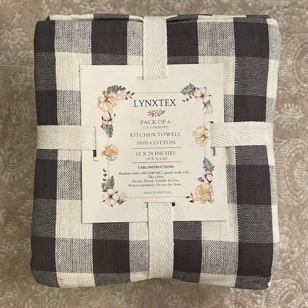 Brand New 6-Pack 100% Cotton Kitchen Towels Dish Cloths Checkered Striped Solid